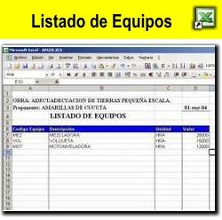 Hoja con Listado de Equipos en Excel