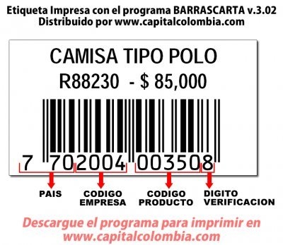 Ejemplo de etiqueta de códigos de barras EAN13 impresa con el software BarrasCarta