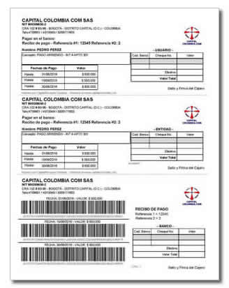 Ejemplo de recibo para Recaudo en Bancos con Código de Barras GS1 - 128