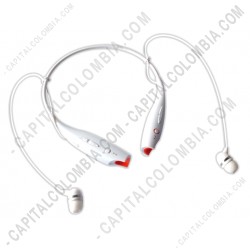 Ampliar foto de Audífonos Bluetooth sport in-ear, control volumen y canción, micrófono llamadas de voz, color blanco