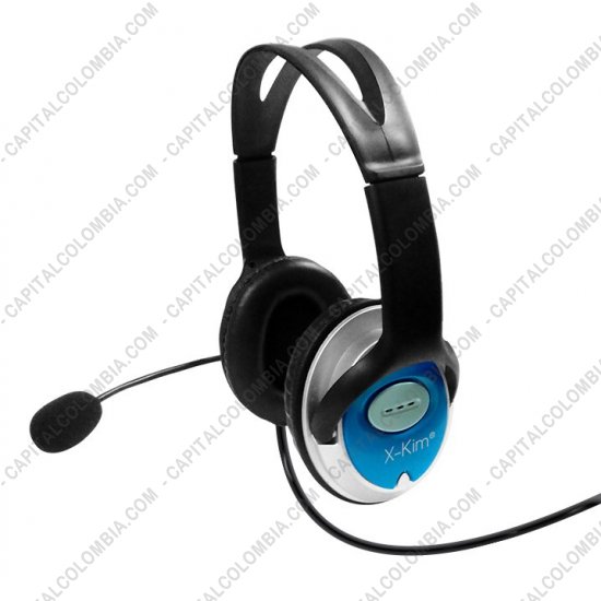 Accesorios de Tecnología, Marca: X-Kim - Audífonos con microfono tipo diadema punta USB color negro con azul