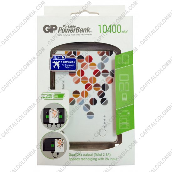 Bater&iacute;as y cargadores, Marca: GP - Cargador GP Port&aacute;til de Celular Power Bank 10400 mAh Dual USB Output