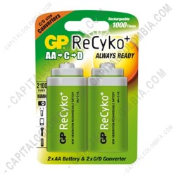 Ampliar foto de Convertidor GP de pilas AA a pilas tipo C y pilas tipo D (2050 mAh) - Paquete de dos (2) unidades