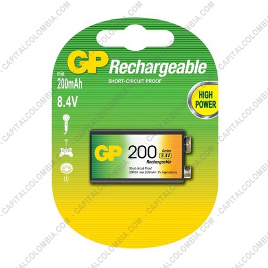 Bater&iacute;as y cargadores, Marca: GP - Pila Cuadrada Recargable 8.4V marca GP 200 mAh - Paquete de una (1) bater&iacute;a