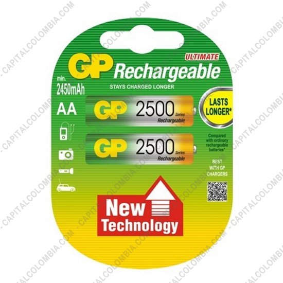 Bater&iacute;as y cargadores, Marca: GP - Pila Recargable AA 1.2V marca GP 2500 mAh - Paquete de dos (2) bater&iacute;as
