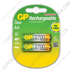 Ampliar foto de Pila Recargable AA 1.2V marca GP 2700 mAh - Paquete de dos (2) baterías