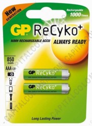 Ampliar foto de Pila Recargable AAA marca GP Recyko 800 mAh - Paquete de dos (2) baterías