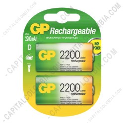 Ampliar foto de Pila Recargable D 1.2V marca GP 2200 mAh - Paquete de dos (2) baterías