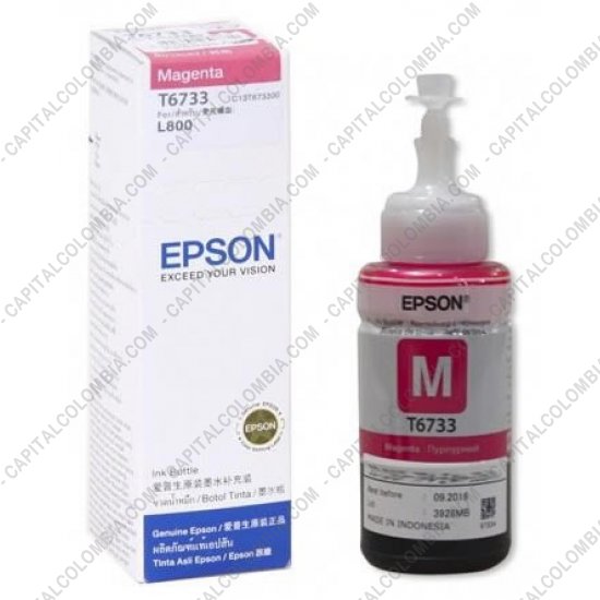 Cintas para impresoras POS, Tonner, CD, DVD y Otros, Marca: Epson - Botella de Tinta Epson Magenta de 70ml para Impresora L800 (Ref. T673320)