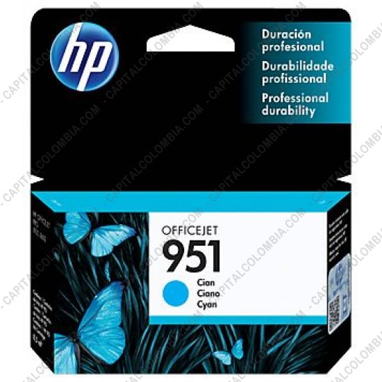 Cintas para impresoras POS, Tonner, CD, DVD y Otros, Marca: HP - Cartucho de Tinta HP 951 Cyan para Hp Business 8100 y Hp Multifunction 8600 para 700 P&aacute;ginas Aprox. (Ref. CN050AL)