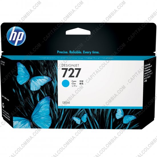 Cintas para impresoras POS, Tonner, CD, DVD y Otros, Marca: HP - Cartucho HP 727 Cyan Designjet T920, T1500, T930, T2530, T2500 de 130ml (Ref. B3P19A)