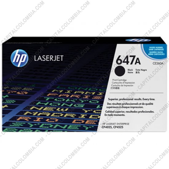 Cintas para impresoras POS, Tonner, CD, DVD y Otros, Marca: HP - Toner HP 647A Negro para Laserjet CP4025/CP4525 para 8.500 P&aacute;ginas Aprox. (Ref. CE260A)