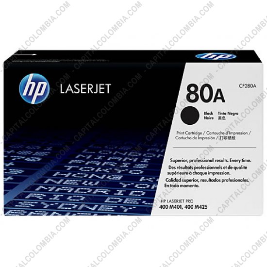 Cintas para impresoras POS, Tonner, CD, DVD y Otros, Marca: HP - Toner HP 80A Negro para Laserjet Pro 400 M401 para 2.700 P&aacute;ginas Aprox. (Ref. CF280A)