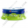CD-RW Verbatim x 25 unidades, regrabable, velocidad 12x, capacidad 700mb/80min