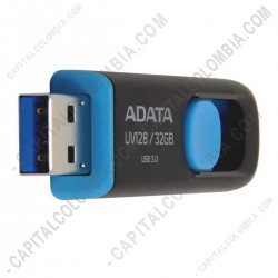 Ampliar foto de Memoria USB ADATA de 32GB Retractil Negra con Azul - Ref. AUV128-32G-RBE