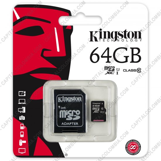 Discos duros externos, de estado sólido, Memorias USB, Kingston, Marca: Kingston - Memoria Kingston Micro SD 64GB Micro Clase 10 con Adaptador SD