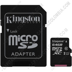 Ampliar foto de Memoria de 64GB microSDHC Kingston Class 10 UHS-I, Velocidad de 45MB/s Lectura y 10MB/s Escritura con Adaptador SD (Ref. SDC10G2/64GB)