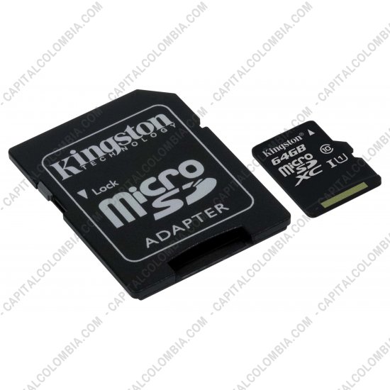 Discos duros externos, de estado sólido, Memorias USB, Kingston, Marca: Kingston - Memoria microSDHC de 64GB Kingston Class 10 UHS-I, Velocidad de 45MB/s Lectura y 10MB/s Escritura con Adaptador SD (Ref. SDC10G2/64GB)