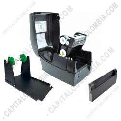 Ampliar foto de Impresora de etiquetas SAT TT448-2, puerto USB, Serial y Ethernet con autocortador y soporte externo