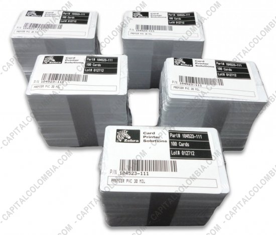 Impresoras de Etiquetas de C&oacute;digos de barras y Carnets, Marca: Zebra - Paquete de 500 tarjetas PVC Zebra de calibre 30 mil (caja de 500 carnets de PVC blanco)