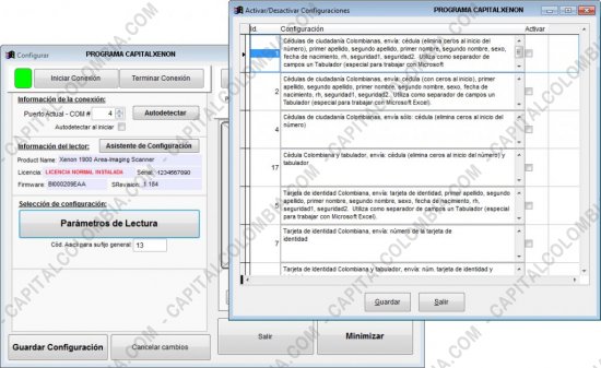 Lectores de Códigos de Barras, Marca: CapitalColombia - Software CapitalXenon v2.5 para Lectura Especial de Documentos con Lector Honeywell Xenon 1900/1902/1950/1470g Licencia 1 sólo Lector