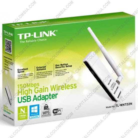 Redes, Routers, Wifi, Marca: Tp-link - Adaptador USB Inalámbrico de Alta Ganancia 150Mbps - TL-WN722N