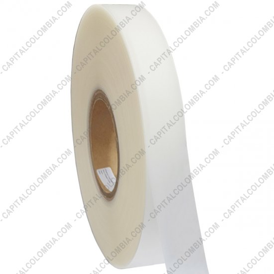 Rollos de etiquetas adhesivas y Nylon Textil, Marca: CapitalColombia - Rollo de Cinta Siliconada Textil Semitransparente de 30mm x 137mts para crear etiquetas de ropa