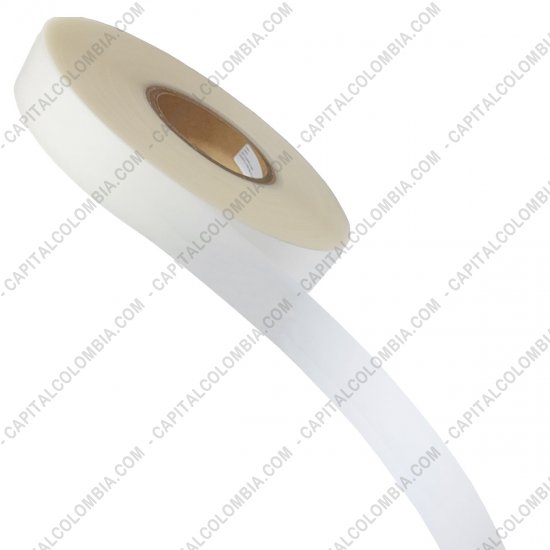 Rollos de etiquetas adhesivas y Nylon Textil, Marca: CapitalColombia - Rollo de Cinta Siliconada Textil Semitransparente de 30mm x 137mts para crear etiquetas de ropa