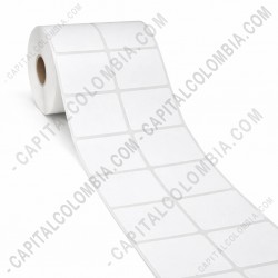 Ampliar foto de Rollo de etiquetas adhesivas en papel transferencia bond de 2.500 r&oacute;tulos a una columna de 5cms x 4cms (50x40mm)