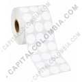 Rollo de etiquetas circulares blancas en papel de transferencia de 5.000 rótulos a tres columnas de 2.9cms x 2.9cms (29x29mm) - Marca CapitalColombia