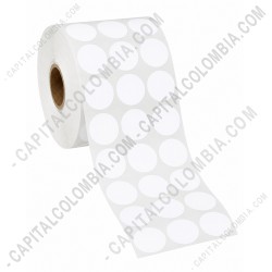 Ampliar foto de Rollo de etiquetas circulares blancas en papel de transferencia de 5.000 r&oacute;tulos a tres columnas de 2.9cms x 2.9cms (29x29mm)