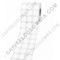 Rollo de etiquetas circulares blancas en papel de transferencia de 5.000 r&oacute;tulos a tres columnas de 2.9cms x 2.9cms (29x29mm)