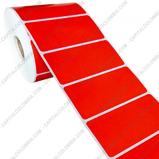 Rollos de etiquetas adhesivas y Nylon Textil, Marca: CapitalColombia - Rollo de etiquetas en papel bond rojo de 1000 r&oacute;tulos a una columna de 8cms x 4cms (80x40mm)