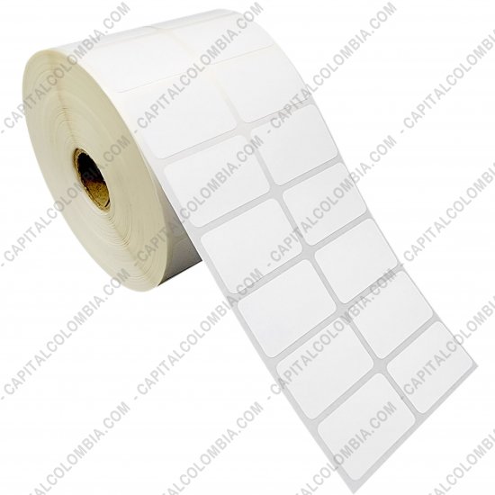 Rollos de etiquetas adhesivas y Nylon Textil, Marca: CapitalColombia - Rollo de etiquetas en papel de transferencia de 5.000 r&oacute;tulos a dos columnas de 4cms x 2.5cms (40x25mm)
