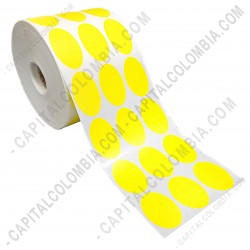 Ampliar foto de Rollo de etiquetas ovaladas color amarillo en papel de transferencia de 5.000 rótulos a tres columnas de 2.5cms x 4cms (25x40mm)