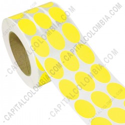 Ampliar foto de Rollo de etiquetas ovaladas color amarillo en papel de transferencia de 5.000 rótulos a tres columnas de 2.5cms x 4cms (25x40mm) Core 3"