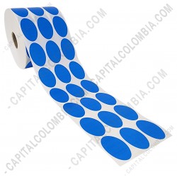 Ampliar foto de Rollo de etiquetas ovaladas color azul en papel de transferencia de 5.000 rótulos a tres columnas de 2.5cms x 4cms (25x40mm)