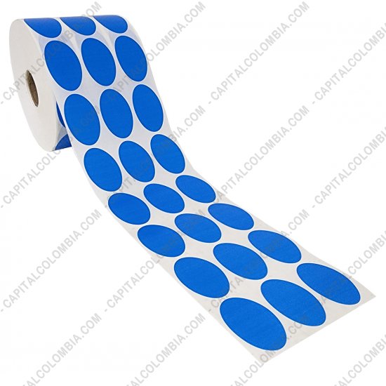 Rollos de etiquetas adhesivas y Nylon Textil, Marca: CapitalColombia - Rollo de etiquetas ovaladas color azul en papel de transferencia de 5.000 r&oacute;tulos a tres columnas de 2.5cms x 4cms (25x40mm)