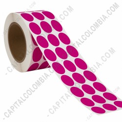 Ampliar foto de Rollo de etiquetas ovaladas color fucsia en papel de transferencia de 5.000 r&oacute;tulos a tres columnas de 2.5cms x 4cms (25x40mm) Core 3"