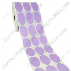 Ampliar foto de Rollo de etiquetas ovaladas color morado en papel de transferencia de 5.000 rótulos a tres columnas de 2.5cms x 4cms (25x40mm)