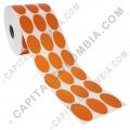 Rollo de etiquetas ovaladas color naranja en papel de transferencia de 5.000 rótulos a tres columnas de 2.5cms x 4cms (25x40mm) - Marca CapitalColombia