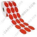 Rollo de etiquetas ovaladas color rojo en papel de transferencia de 5.000 rótulos a tres columnas de 2.5cms x 4cms (25x40mm) - Marca CapitalColombia
