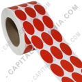 Ampliar foto de Rollo de etiquetas ovaladas color rojo en papel de transferencia de 5.000 rótulos a tres columnas de 2.5cms x 4cms (25x40mm) Core 3"