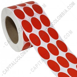 Ampliar foto de Rollo de etiquetas ovaladas color rojo en papel de transferencia de 5.000 rótulos a tres columnas de 2.5cms x 4cms (25x40mm) Core 3"