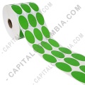 Rollo de etiquetas ovaladas color verde en papel de transferencia de 5.000 rótulos a tres columnas de 2.5cms x 4cms (25x40mm) - Marca CapitalColombia