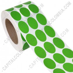 Ampliar foto de Rollo de etiquetas ovaladas color verde en papel de transferencia de 5.000 rótulos a tres columnas de 2.5cms x 4cms (25x40mm) Core 3"