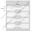 Rollo de etiquetas para joyer&iacute;a y &oacute;pticas en polipropileno blanco de 5.000 etiquetas a una columna 5.6cms x 1.3cms (56x13mm)