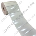 Rollo de etiquetas transparentes de 1.000 etiquetas a una columna 10cms x 5cms (100x50mm) con marca negra