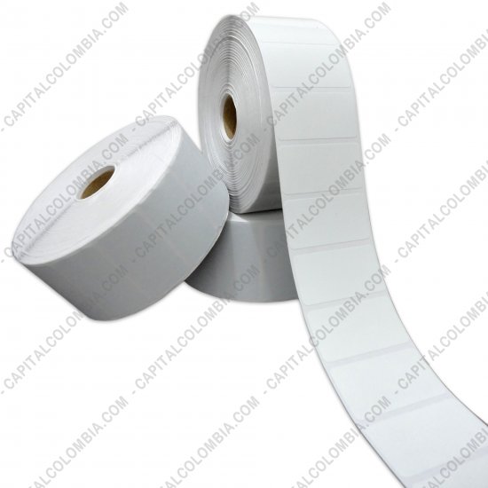 Rollos de etiquetas adhesivas y Nylon Textil, Marca: CapitalColombia - Rollos de 5.000 etiquetas en polipropileno color blanco de seguridad (void) de 5cms x 2.5cms (50x25mm)