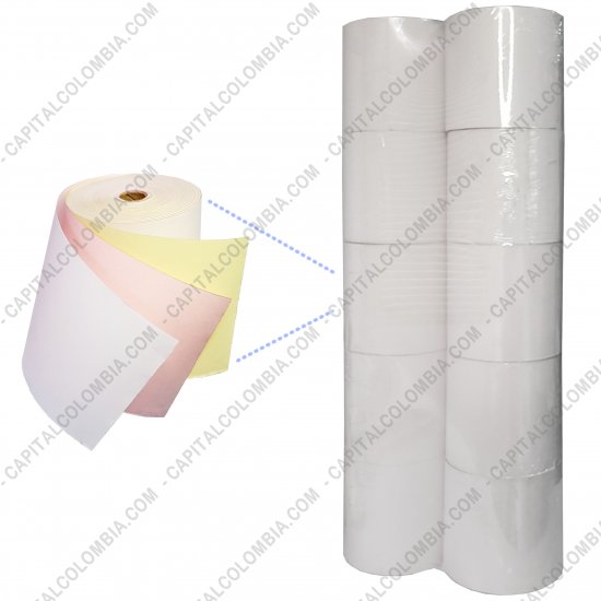 Rollos de papel para impresoras POS, Marca: CapitalColombia - Diez (10) Rollos de papel químico de 76mm X 20mts, 1 original 2 copias